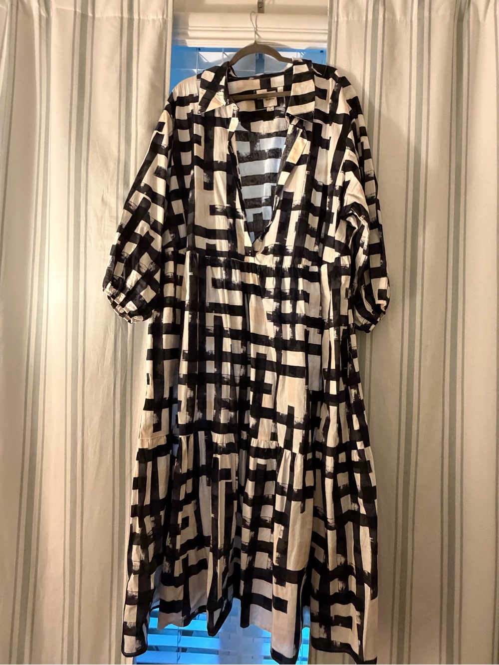 Anthropologie Black and White Geometric Midi Shirt Dress
